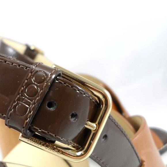 NIB$945 JIMMY CHOO Aix 85 Cross Strap Slingback Sandals Brown Mix Leather 36.5 - Picture 8 of 16